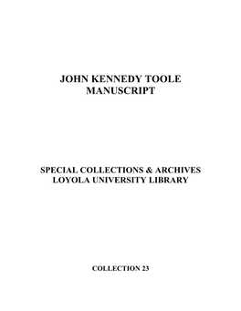 John Kennedy Toole Manuscript