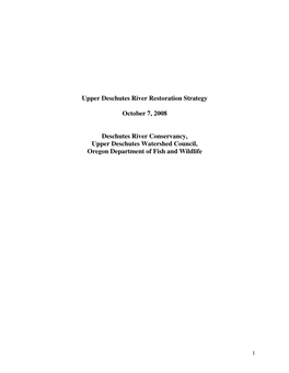 Upper Deschutes River Restoration Strategy October 7, 2008