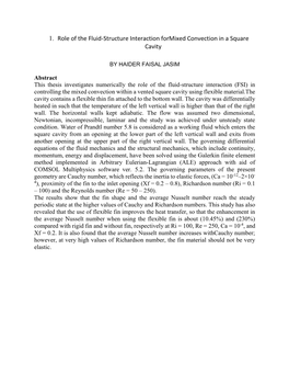 1. Role of the Fluid-Structure Interaction Formixed Convection in a Square Cavity