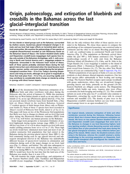 Origin, Paleoecology, and Extirpation of Bluebirds and Crossbills in the Bahamas Across the Last Glacial–Interglacial Transition