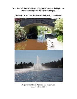 RENR 8102 Restoration of Freshwater Aquatic Ecosystems Aquatic Ecosystem Restoration Project