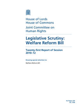 Legislative Scrutiny: Welfare Reform Bill