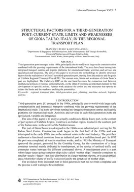 Structural Factors for a Third-Generation Port: Current State, Limits and Weaknesses of Gioia Tauro, Italy, in the Regional Transport Plan