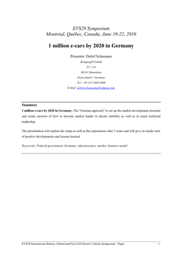 1 Million E-Cars by 2020 in Germany