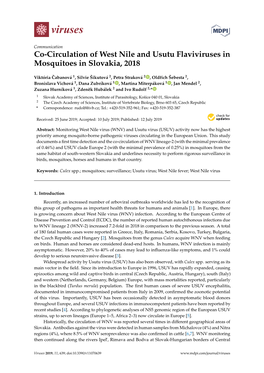 Co-Circulation of West Nile and Usutu Flaviviruses in Mosquitoes in Slovakia, 2018