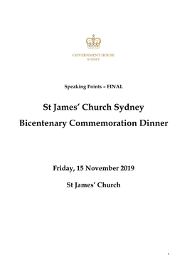 St James' Church Sydney Bicentenary Commemoration Dinner