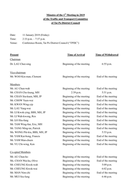 Minutes of the 1 Meeting in 2019 of the Traffic and Transport Committee