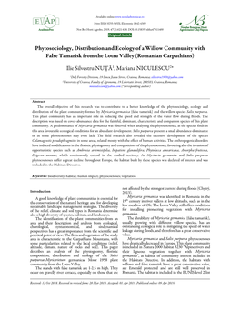 Phytosociology, Distribution and Ecology of a Willow Community with False Tamarisk from the Lotru Valley (Romanian Carpathians)