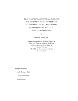 What Is an Atlas? an Historical Overview and Comparison of Use Between the Netherlands and the United States, and a Recontextualization for 21St Century Design