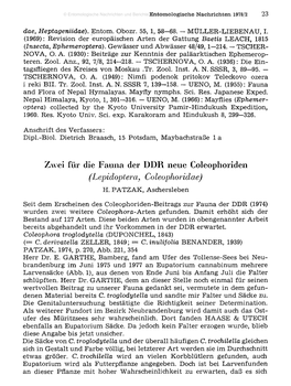 Zwei Für Die Fauna Der DDR Neue Coleophoriden (Lepidopterci, Coleophoridcte) H