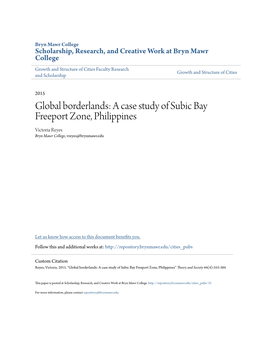 A Case Study of Subic Bay Freeport Zone, Philippines Victoria Reyes Bryn Mawr College, Vreyes@Brynmawr.Edu