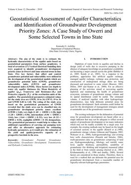 Geostatistical Assessment of Aquifer Characteristics and Identification Of