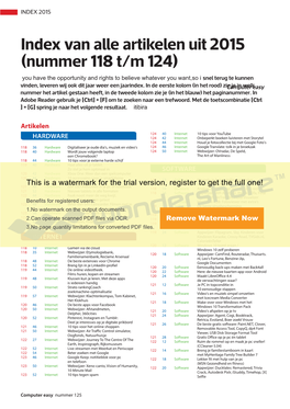Index Van Alle Artikelen Uit 2015 (Nummer 118 T/M 124)
