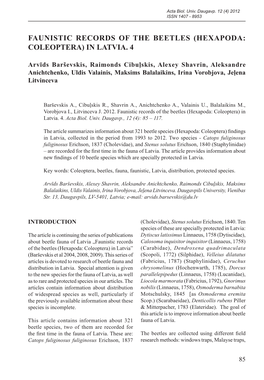 Faunistic Records of the Beetles (Hexapoda: Coleoptera) in Latvia