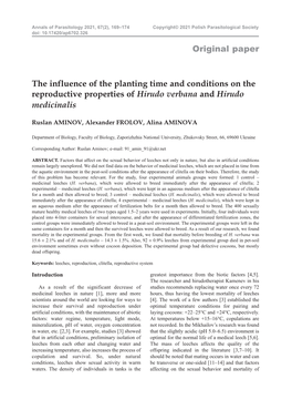 Original Paper the Influence of the Planting Time and Conditions on The