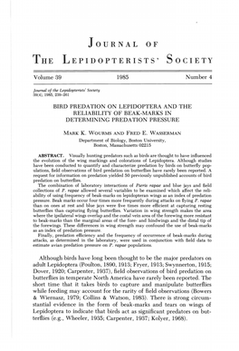 Bird Predation on Lepidoptera and the Reliability of Beak-Marks in Determining Predation Pressure