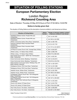 SITUATION of POLLING STATIONS European Parliamentary Election