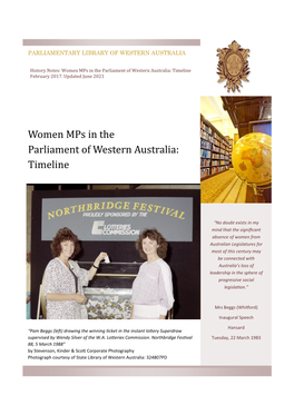 Women Mps in the Parliament of Western Australia: Timeline February 2017