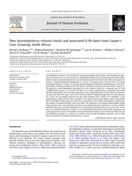 New Australopithecus Robustus Fossils and Associated U-Pb Dates from Cooper’S Cave (Gauteng, South Africa)