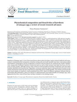 Phytochemical Composition and Bioactivities of Hawthorn (﻿Crataegus