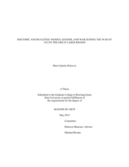 Women, Gender, and War During the War of 1812 in the Great Lakes Region