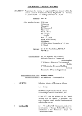 MAGHERAFELT DISTRICT COUNCIL MINUTES of Proceedings of A