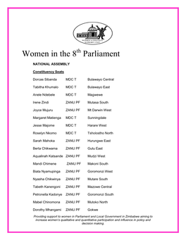 Women in the 8 Parliament