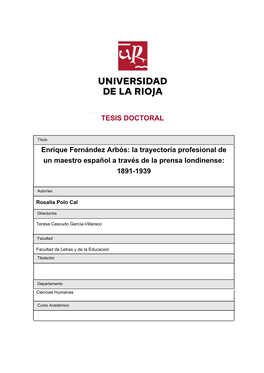 Enrique Fernández Arbós: La Trayectoria Profesional De Un Maestro Español a Través De La Prensa Londinense: 1891-1939