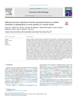 Adherent/Invasive Capacities of Bovine-Associated Aerococcus Viridans