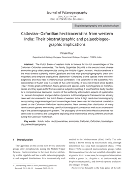 Callovian-Oxfordian Hecticoceratins from Western India: Their Biostratigraphic and Palaeobiogeo- Graphic Implications