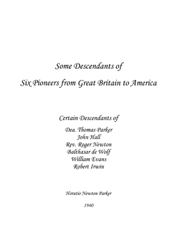 Descendants of Si~ <Pioneers from Qreat <Britain to Jlmerica