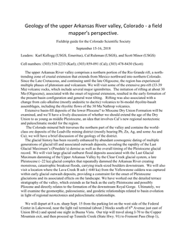 Geology of the Upper Arkansas River Valley, Colorado - a Field Mapper’S Perspective