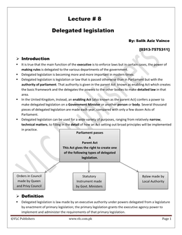 Lecture # 8 Delegated Legislation