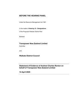 BEFORE the HEARING PANEL Transpower New Zealand Limited