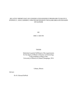 Relative Importance of Conservation Reserve Programs to Mayfly, Stonefly, and Caddisfly Species Richness in the Kaskaskia River Basin of Illinois