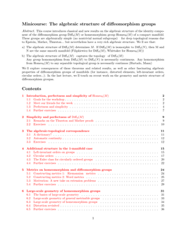 Minicourse: the Algebraic Structure of Diffeomorphism Groups Contents