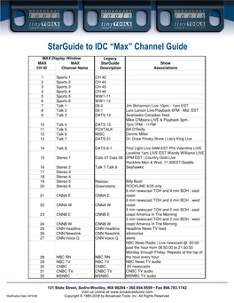 Starguide to IDC “Max” Channel Guide
