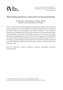Revisiting (Inclusive) Education in the Postcolony