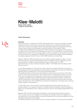 Klee-Melotti Museo D’Arte, Lugano 17 March– 30 June 2013