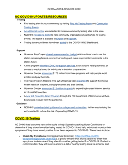 Nc Covid19 Updates/Resources Covid 19