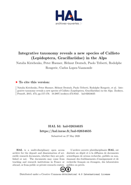 Integrative Taxonomy Reveals a New Species of Callisto