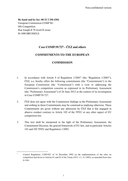 Case COMP/39.727 – ČEZ and Others COMMITMENTS to THE