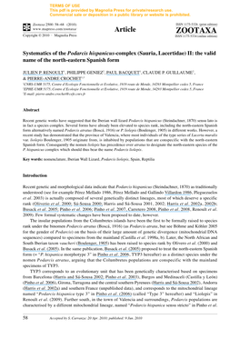 Zootaxa, Systematics of the Podarcis Hispanicus-Complex