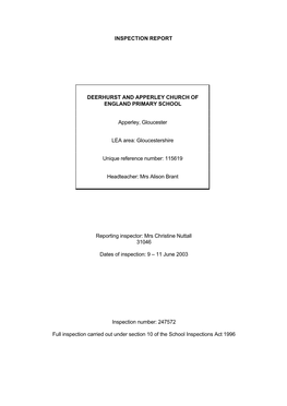 INSPECTION REPORT DEERHURST and APPERLEY CHURCH of ENGLAND PRIMARY SCHOOL Apperley, Gloucester LEA Area: Gloucestershire Unique