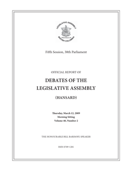 Debates of the Legislative Assembly