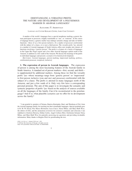 Disentangling a Versatile Prefix: the Nature and Development of a Polysemous Marker in Arawak Languages 1