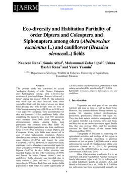 Eco-Diversity and Habitation Partiality of Order Diptera and Coleoptera