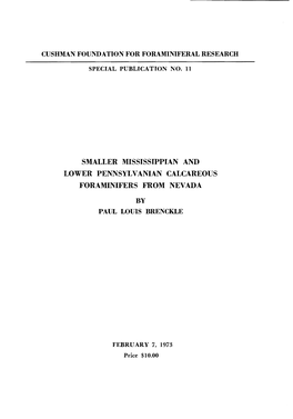 Smaller Mississippian and Lower Pennsylvanian Calcareous Foraminifers from Nevada by Paul Louis Brenckle