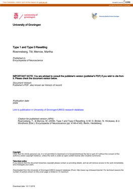 University of Groningen Type 1 and Type 0 Resetting