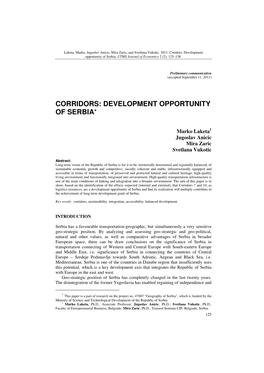 Corridors: Development Opportunity of Serbia *